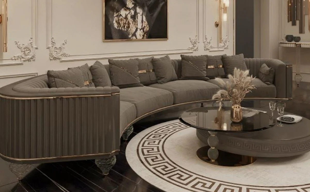 Luxury Art Deco 4 seater sofa dark gray / gold 400 cm