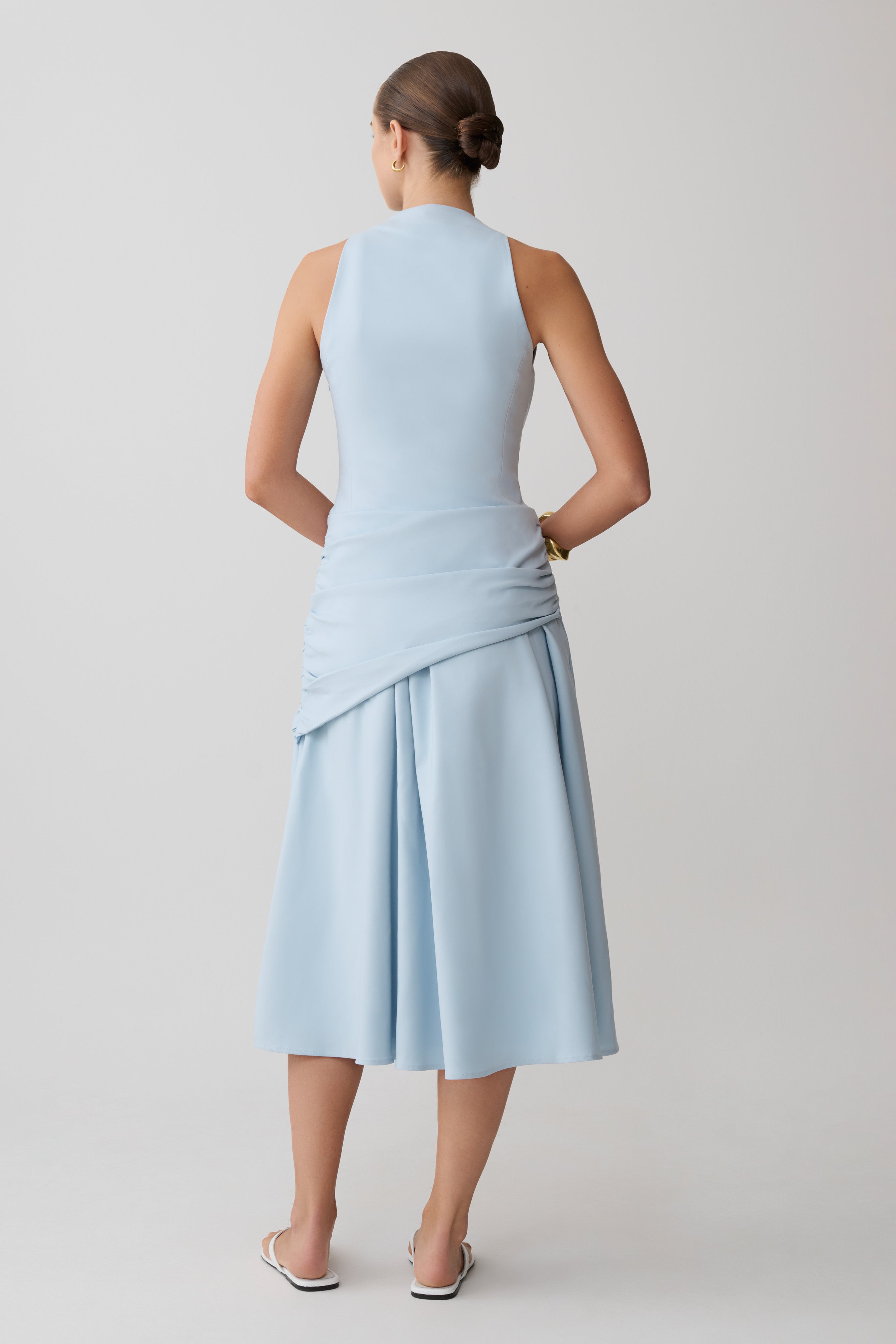 Emily Wrapped Waist Midi Dress - Sky Blue