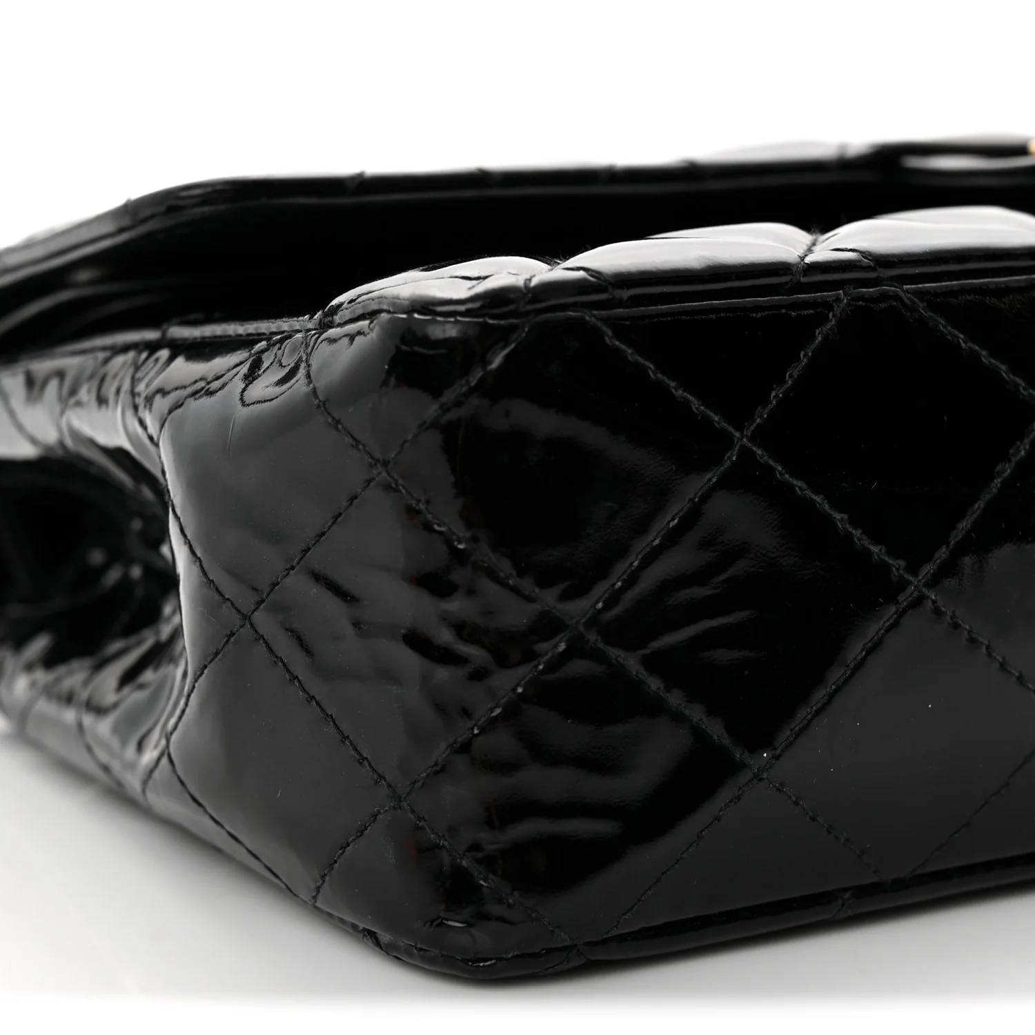 Patent Quilted Medium Double Flap Black - Top Club