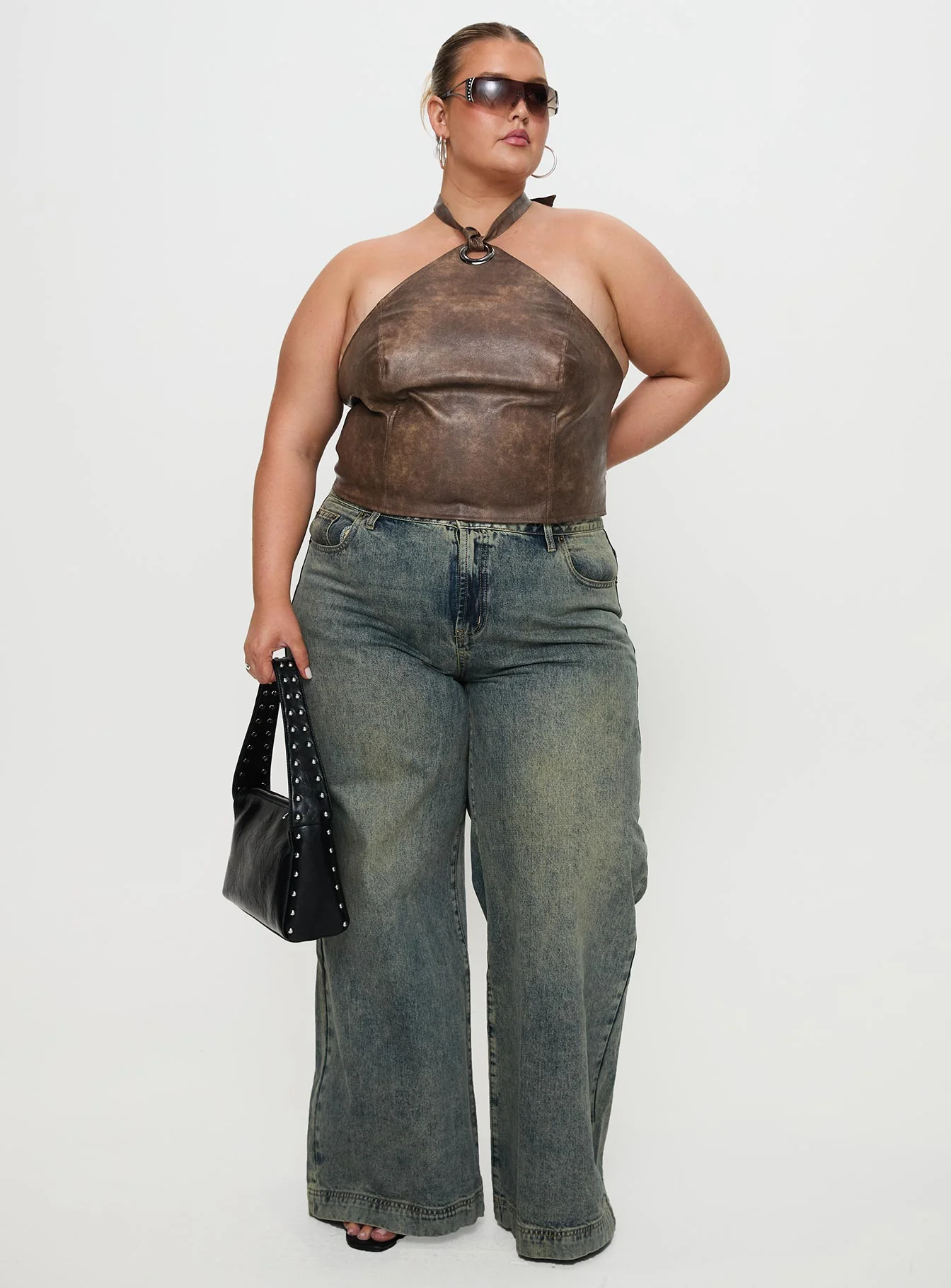 Treat You Better Ring Detail Faux Leather Top Brown Curve