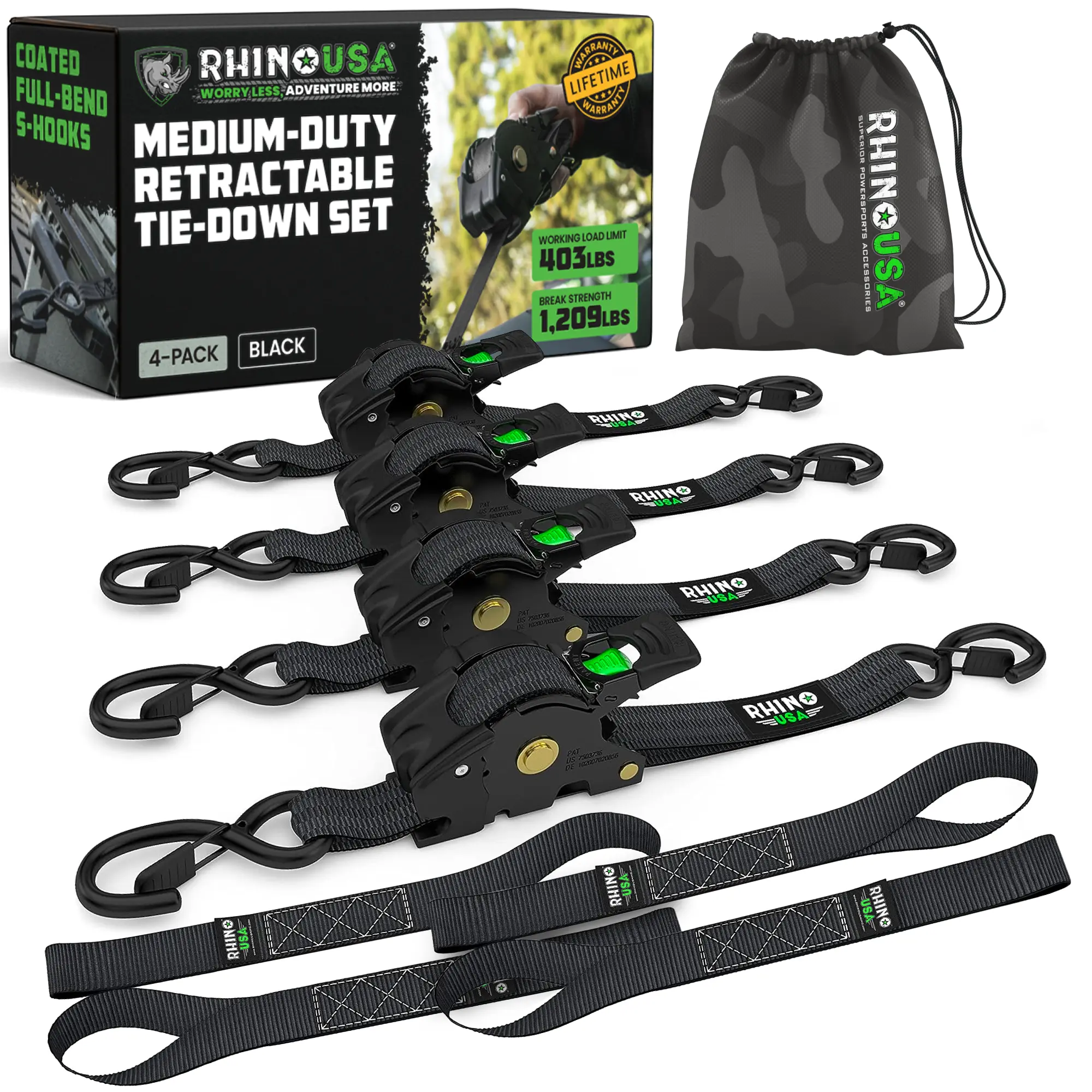 Lush's Pick - Rhino USA Retractable Ratchet Straps - 1in x 10ft (4pack) and 2in x 10ft (2pack)