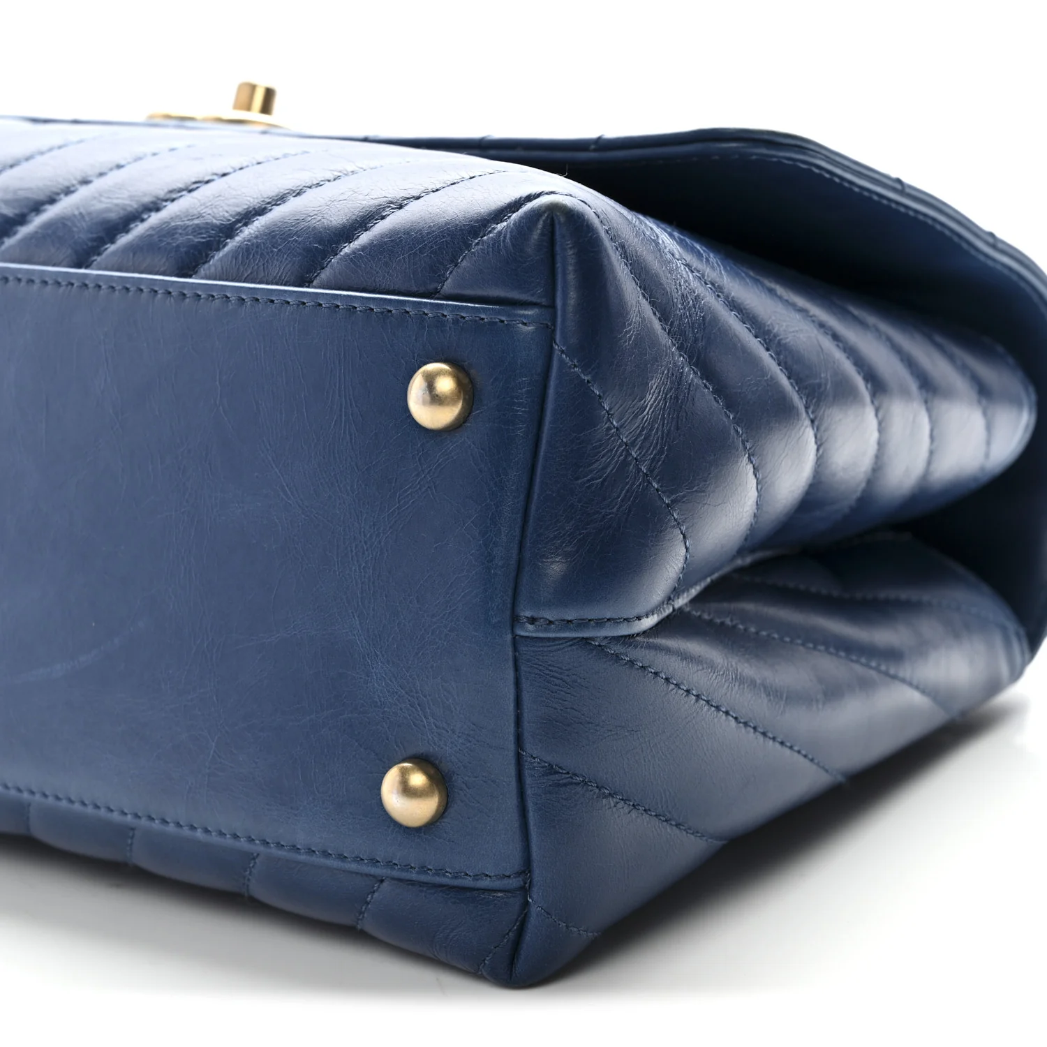 Aged Calfskin Chevron Quilted Small Coco Handle Flap Blue - Top Club