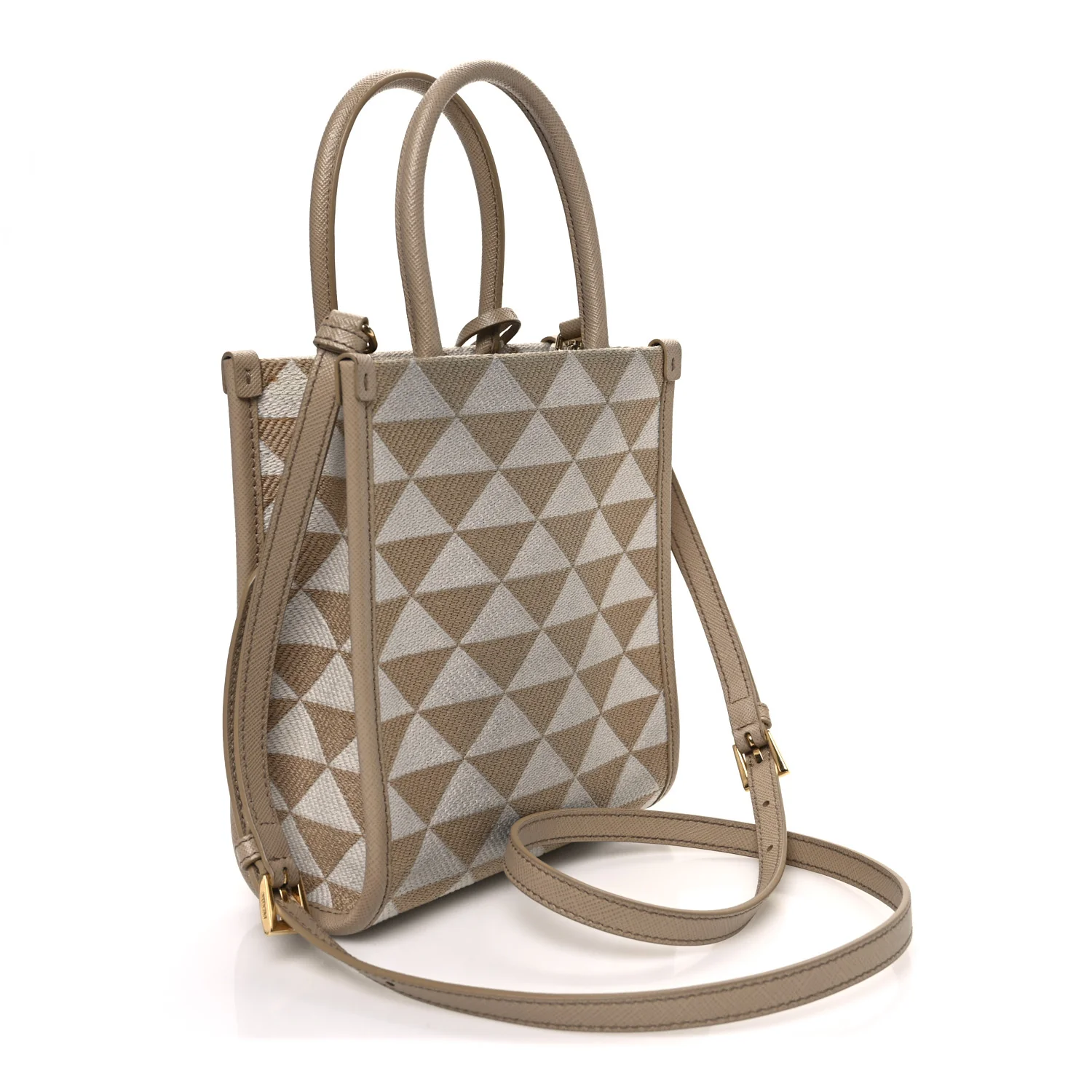 Jacquard Saffiano Triangolo Symbole Embroidered Micro Tote Corda Talco - Top Club