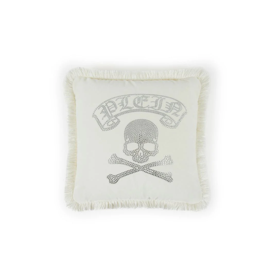 Cuscino Arredo In Velluto Crystal Skull 40X40 Ivory Philipp Plein