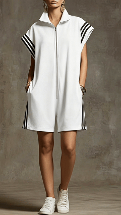 Ladies' stand-up collar casual zipper striped contrasting color loose jumpsuit - Nordfashionstorm - Women's Clothing, Fashion for You - Nordfashionstorm.com