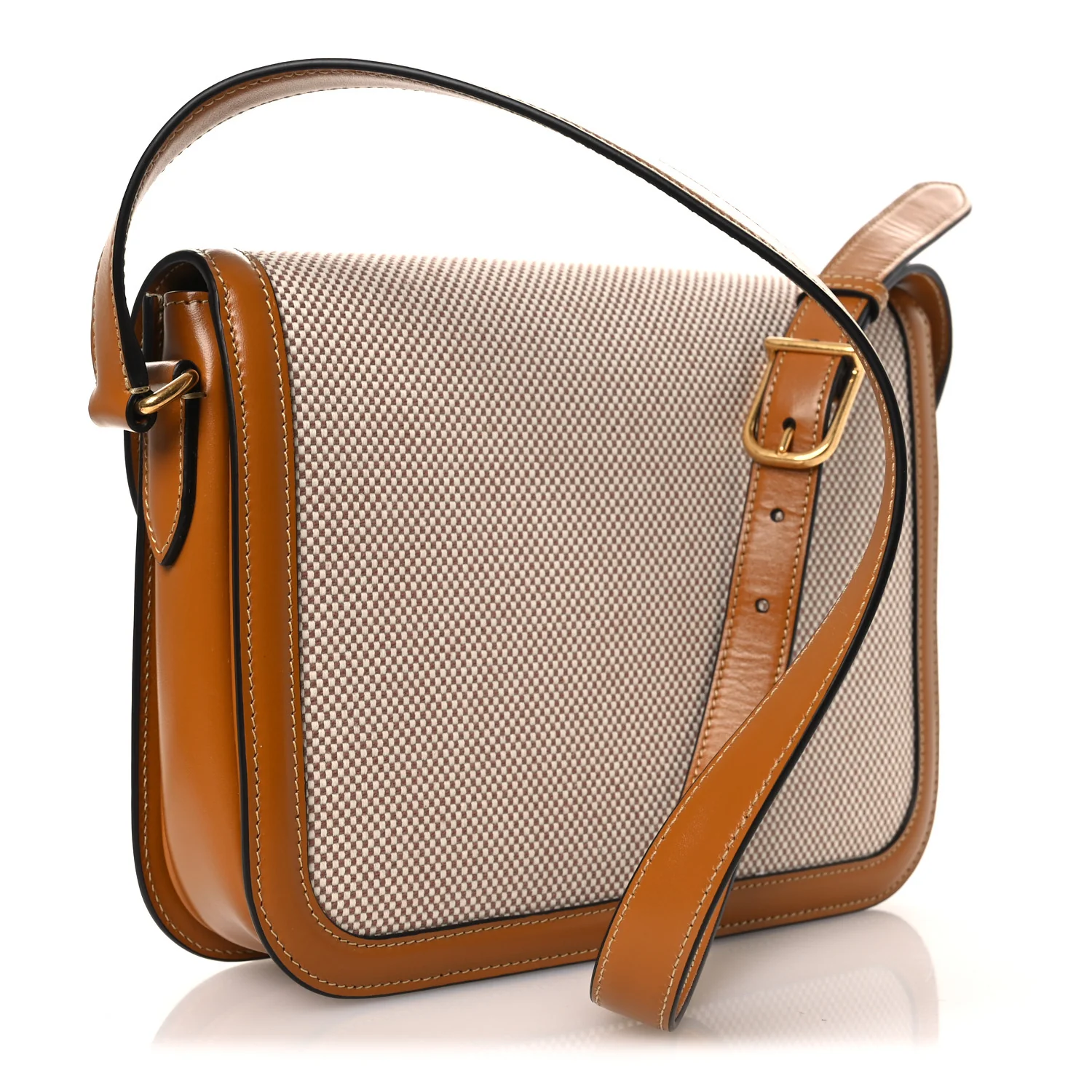 Smooth Calfskin Canvas 9to5 Shoulder Bag Natural Golden - Top Club