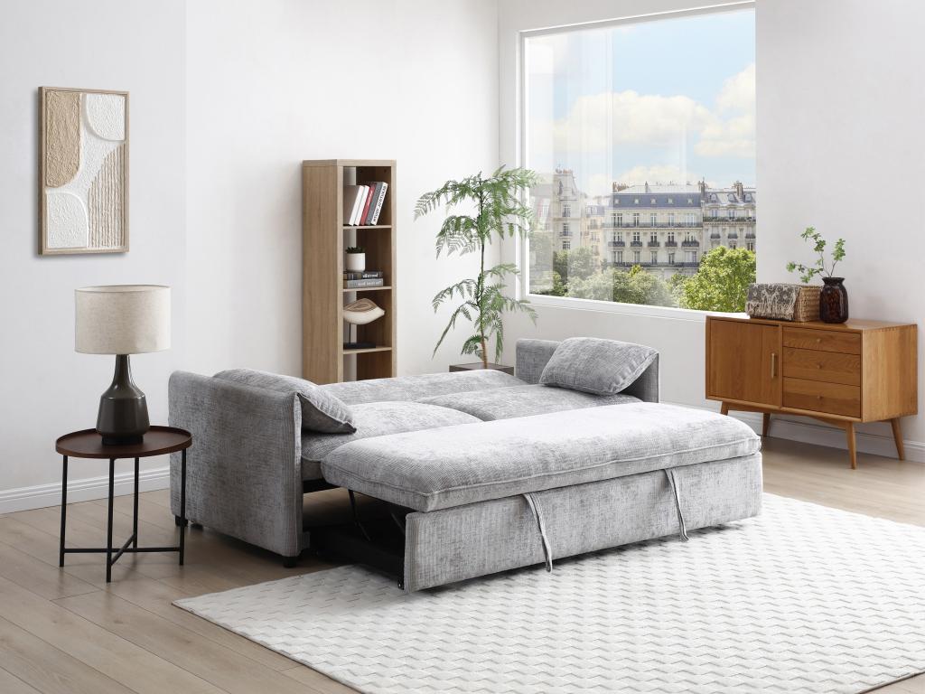 Sofá de 3 plazas convertible - tejido texturizado gris