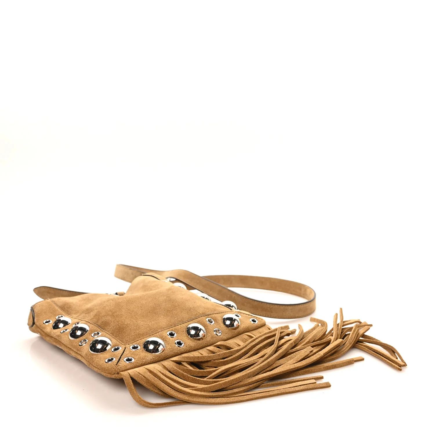 Suede Studded Small Nellcote Fringe Shoulder Bag Havana Beige - Top Club