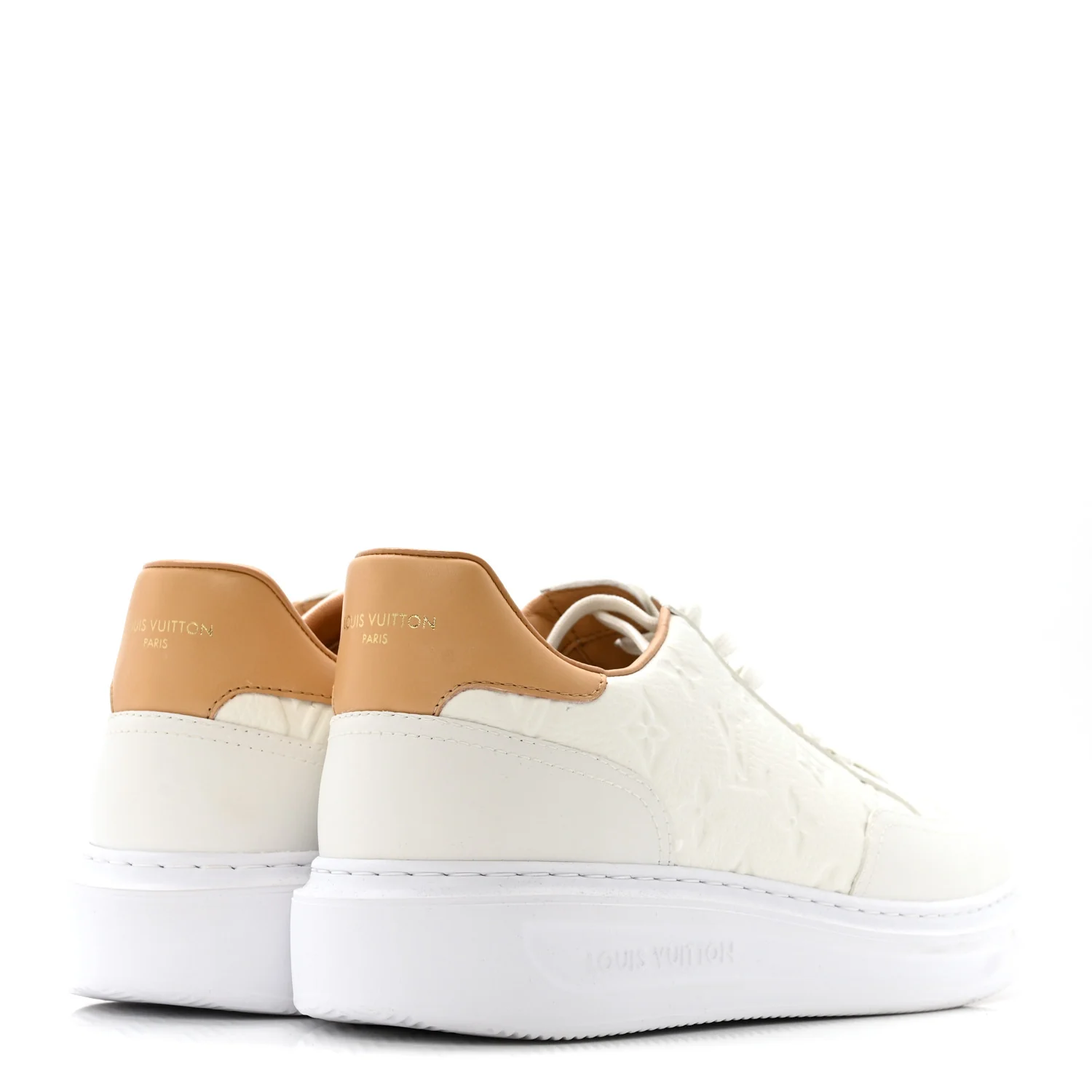 Grained Calfskin Embossed Monogram Mens Beverly Hills Sneakers 8.5 White - Top Club