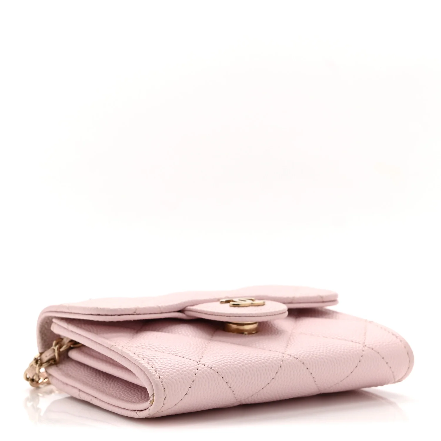 Caviar Quilted Flap Card Holder On Chain Pink - Top Club