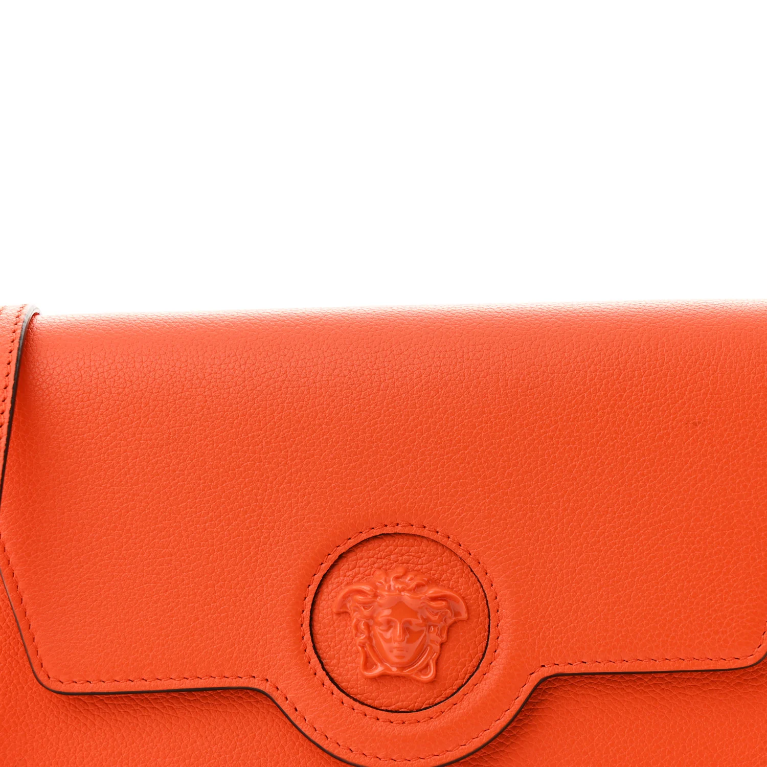 Grained Calfskin La Medusa Crossbody Bag Orange - Top Club