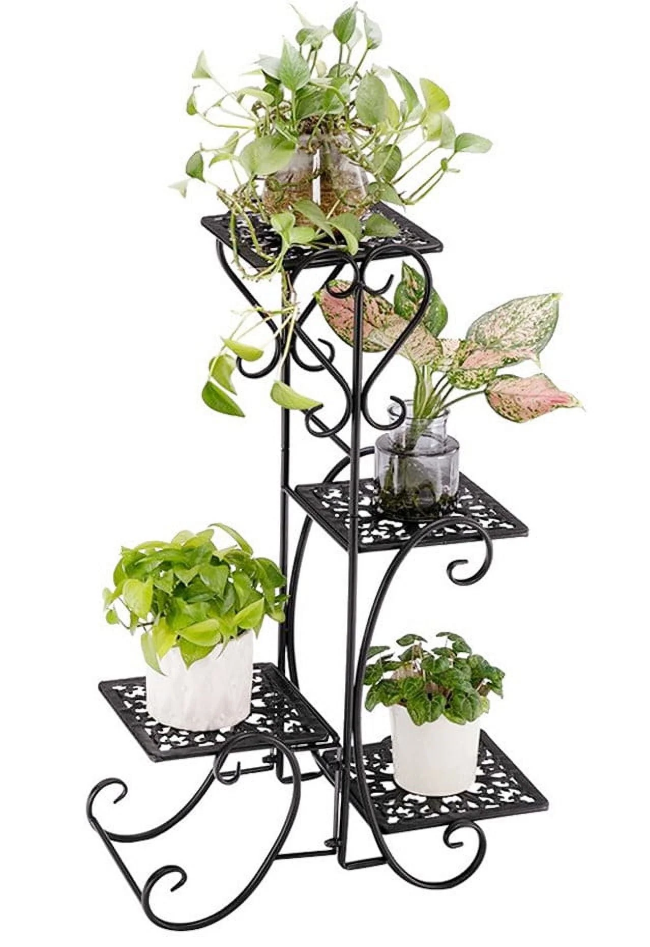 Ktaxon 4-Tier Plant Stand Flower Pattern Square Plate Garden Display Holder Home & Garden,Black