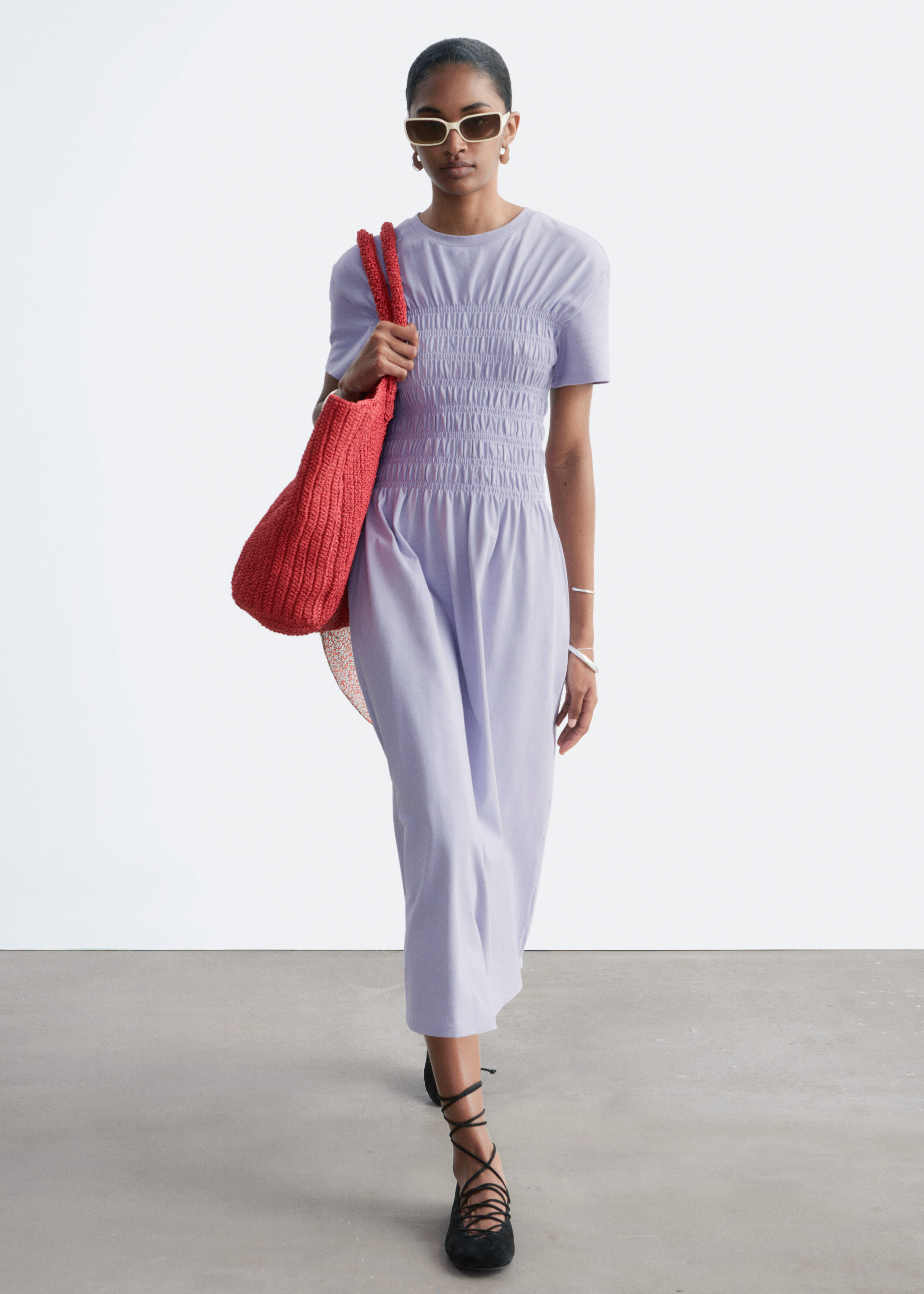 & Other Stories SMOCKED MIDI DRESS
