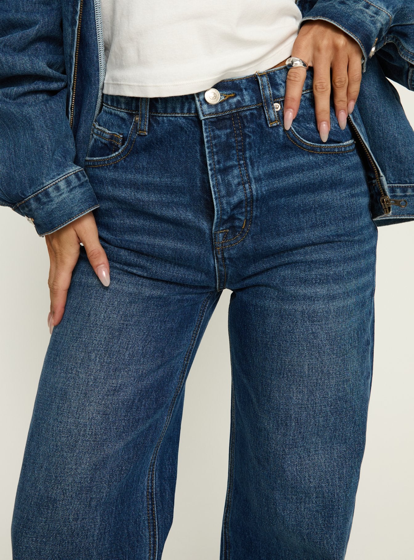 Fawcett High Rise Straight Leg Jeans Dark Blue Wash