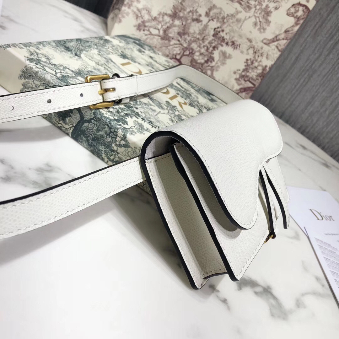 D White Calfskin Saddle Belt Bag - Top Club