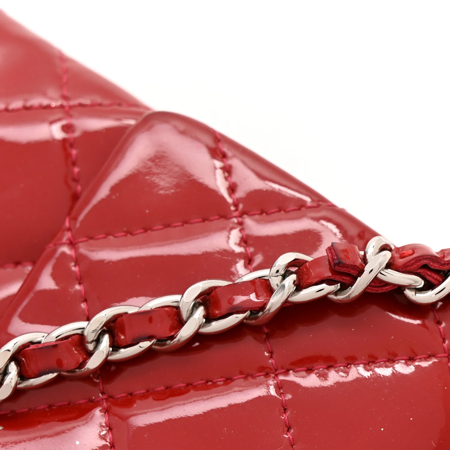 Patent Quilted Mini Flap Clutch With Chain  Red - Top Club