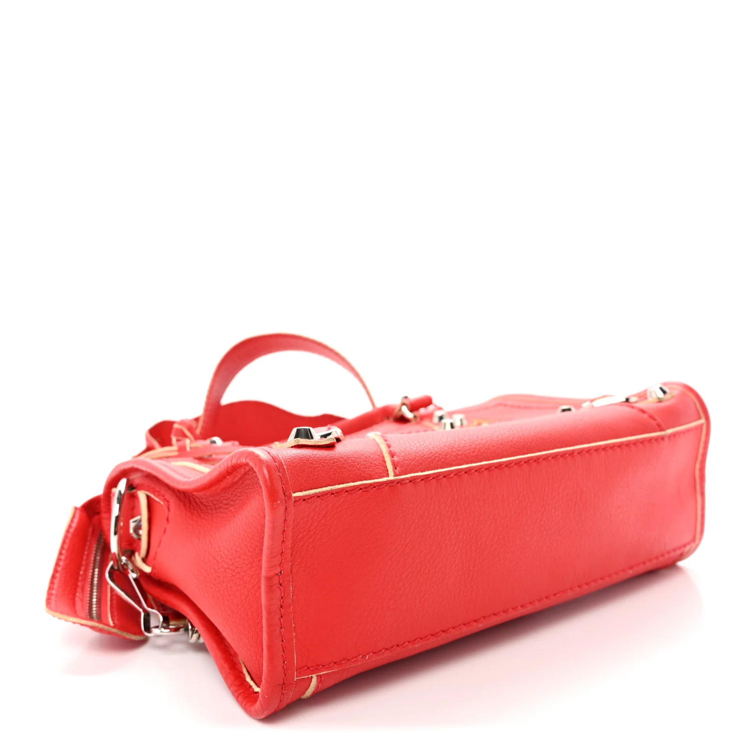 Supple Grained Calfskin Classic Silver Hardware Highlight Mini City Rouge Fraise - Top Club