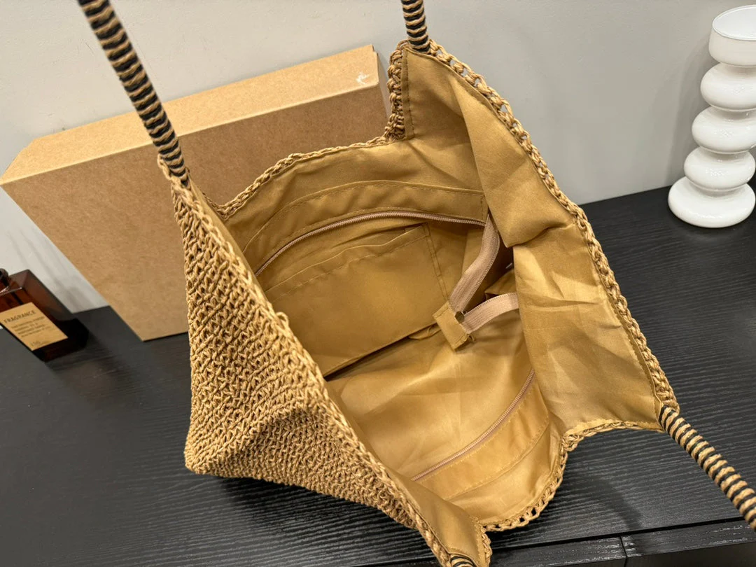 SAINT LAURENT YSL Retro Elegant Tote Bag Straw 43x39cm - Top Club