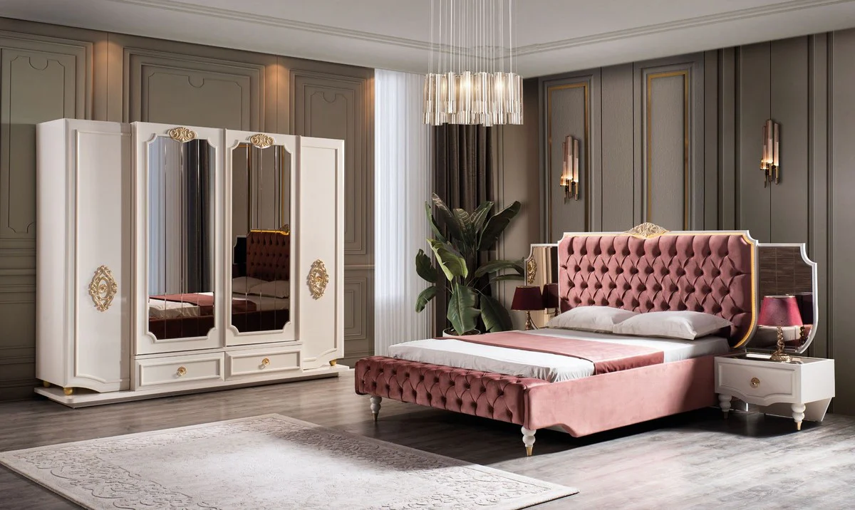 Luxury baroque bedroom wardrobe white / gold 267 x 73 x H. 223 cm - noble solid wood wardrobe - bedroom furniture in baroque style - luxury quality