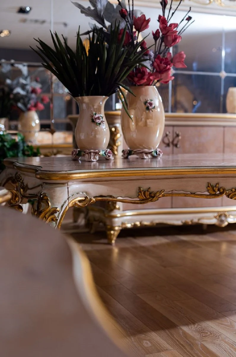 Luxury Baroque dining room set - 1 Baroque dining table & 8 Baroque dining room chairs with elegant pattern - Magnificent dining room furniture in Baroque style