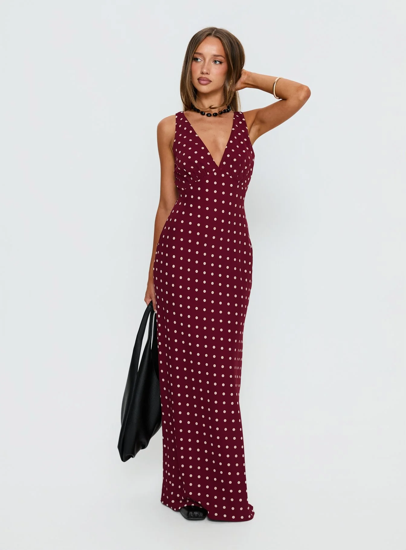 Nellie Maxi Dress Burgundy Polka Dot