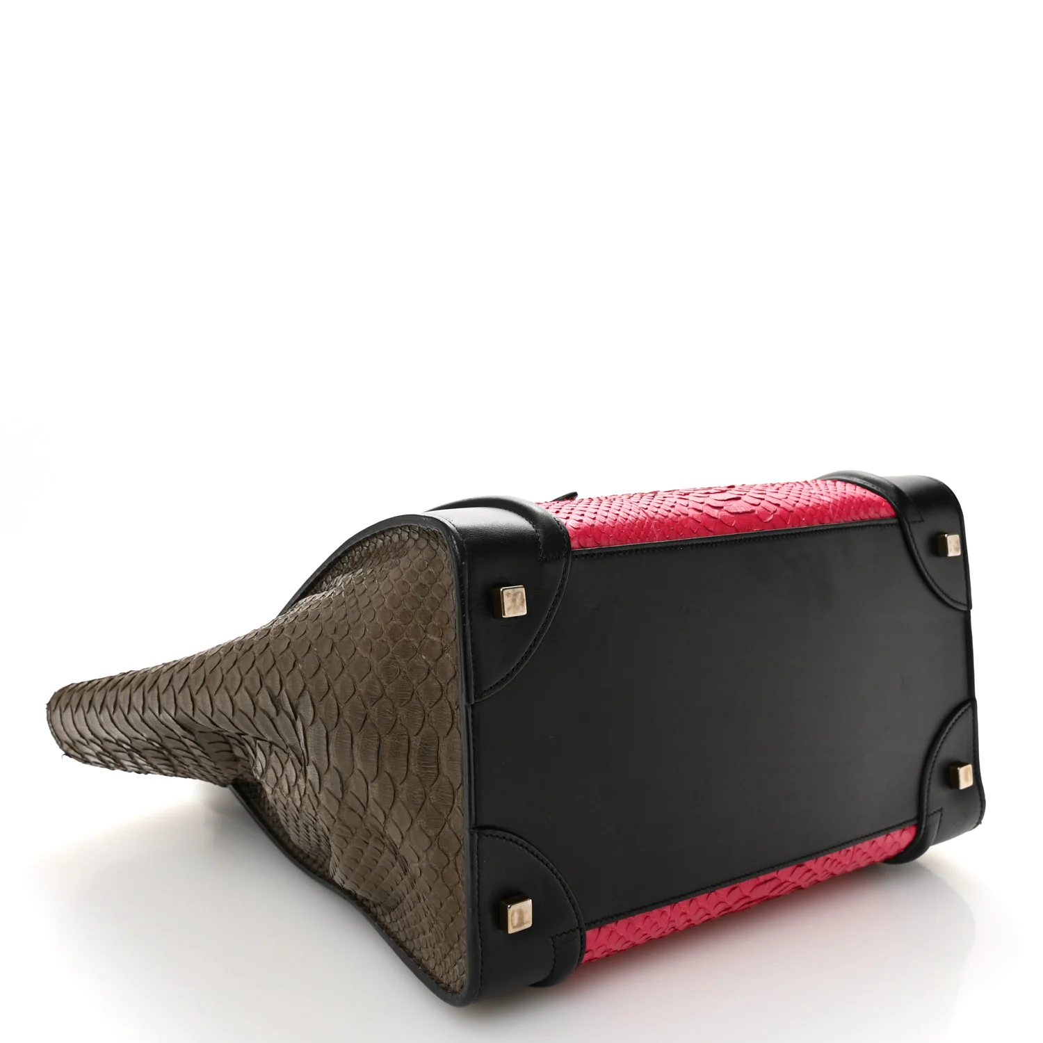 Snakeskin Smooth Calfskin Mini Tri-Color Luggage Fuchsia - Top Club