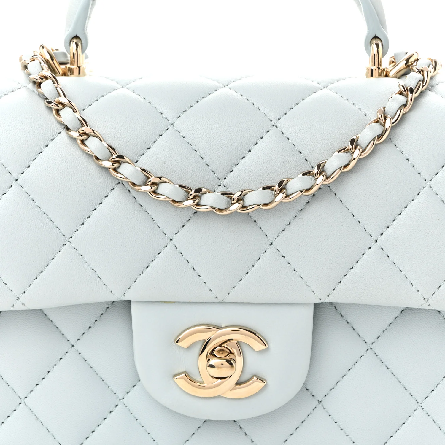 Lambskin Quilted Mini Top Handle Rectangular Flap Light Blue - Top Club