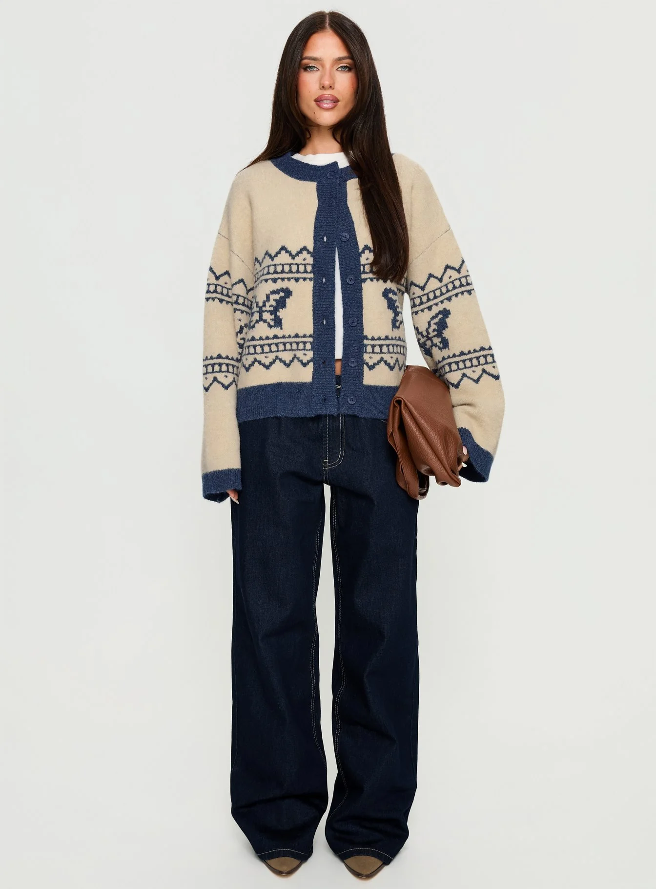 Wynoni Alpine Knit Cardigan Beige / Navy