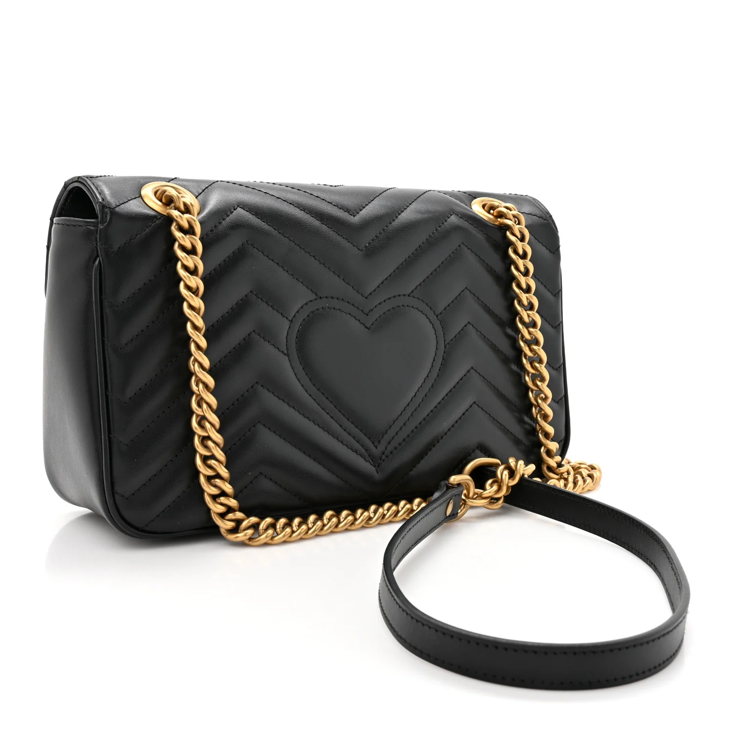 Calfskin Matelasse Small GG Marmont Shoulder Bag Black - Top Club