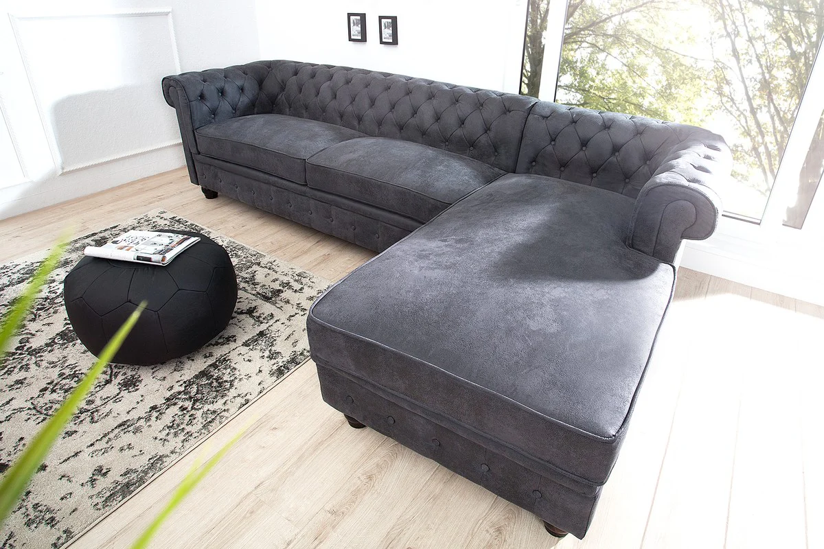 Chesterfield corner sofa in antique gray - living room furniture - couch