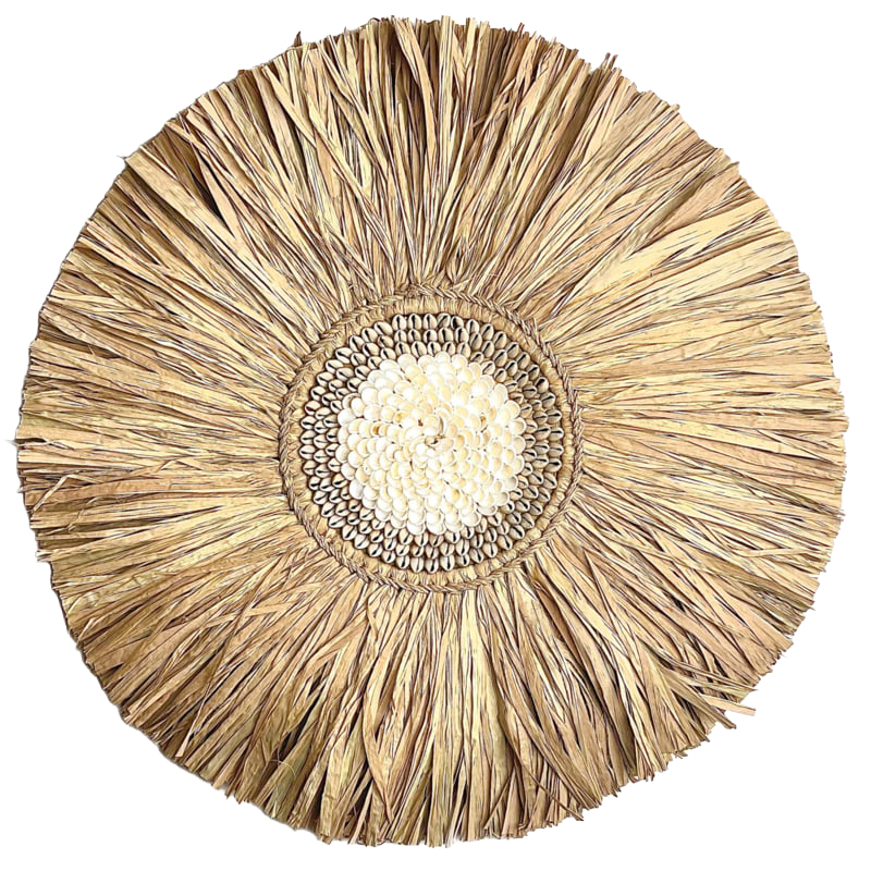 Wanddecoratie zeegras met schelpen Bulan Ø60cm