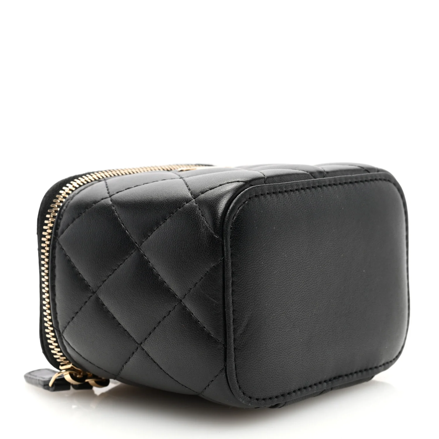 Lambskin Quilted Mini Vanity Case With Pearl Chain Black - Top Club
