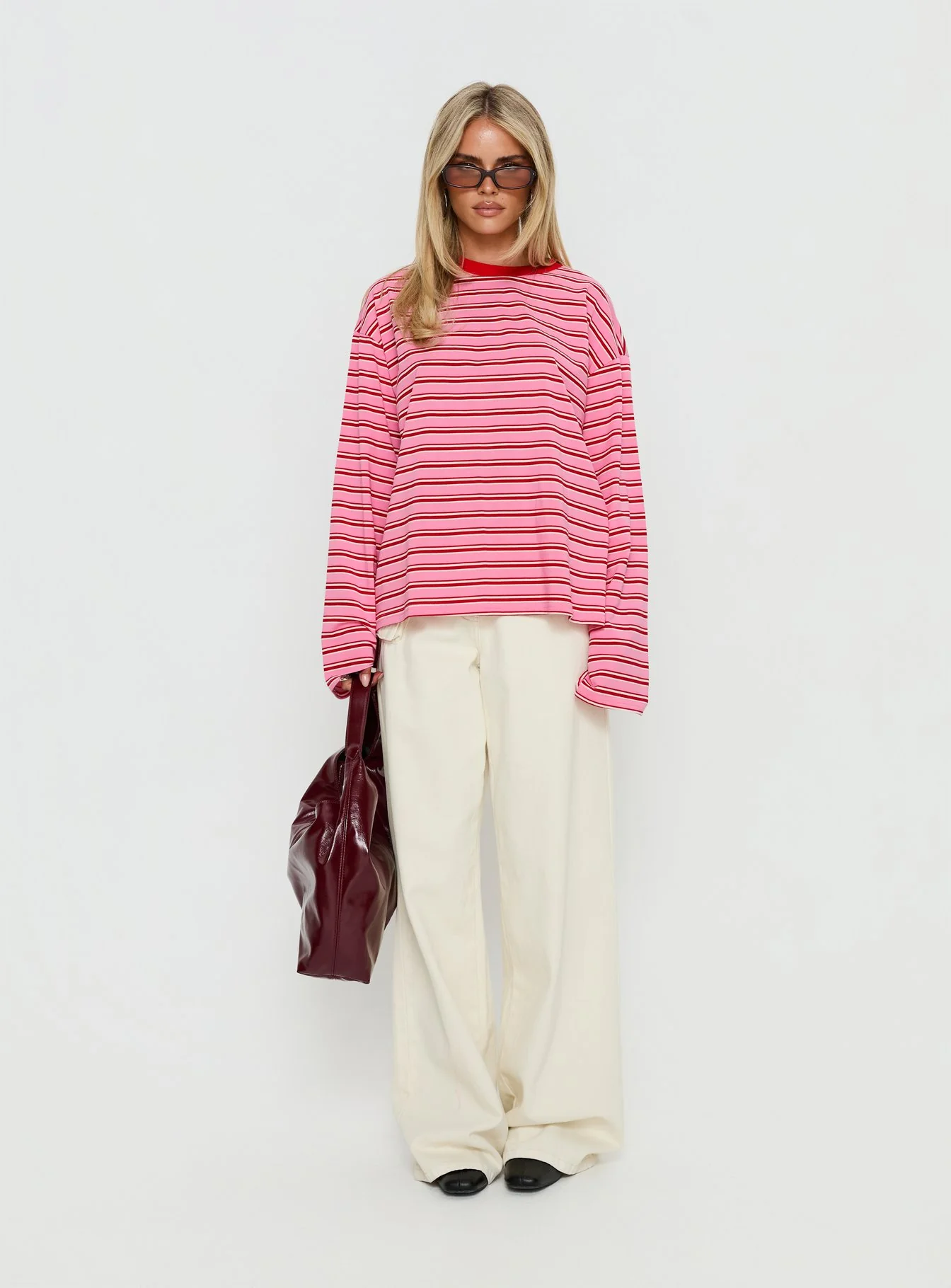 Settle Down Long Sleeve Top Pink / Red Stripe