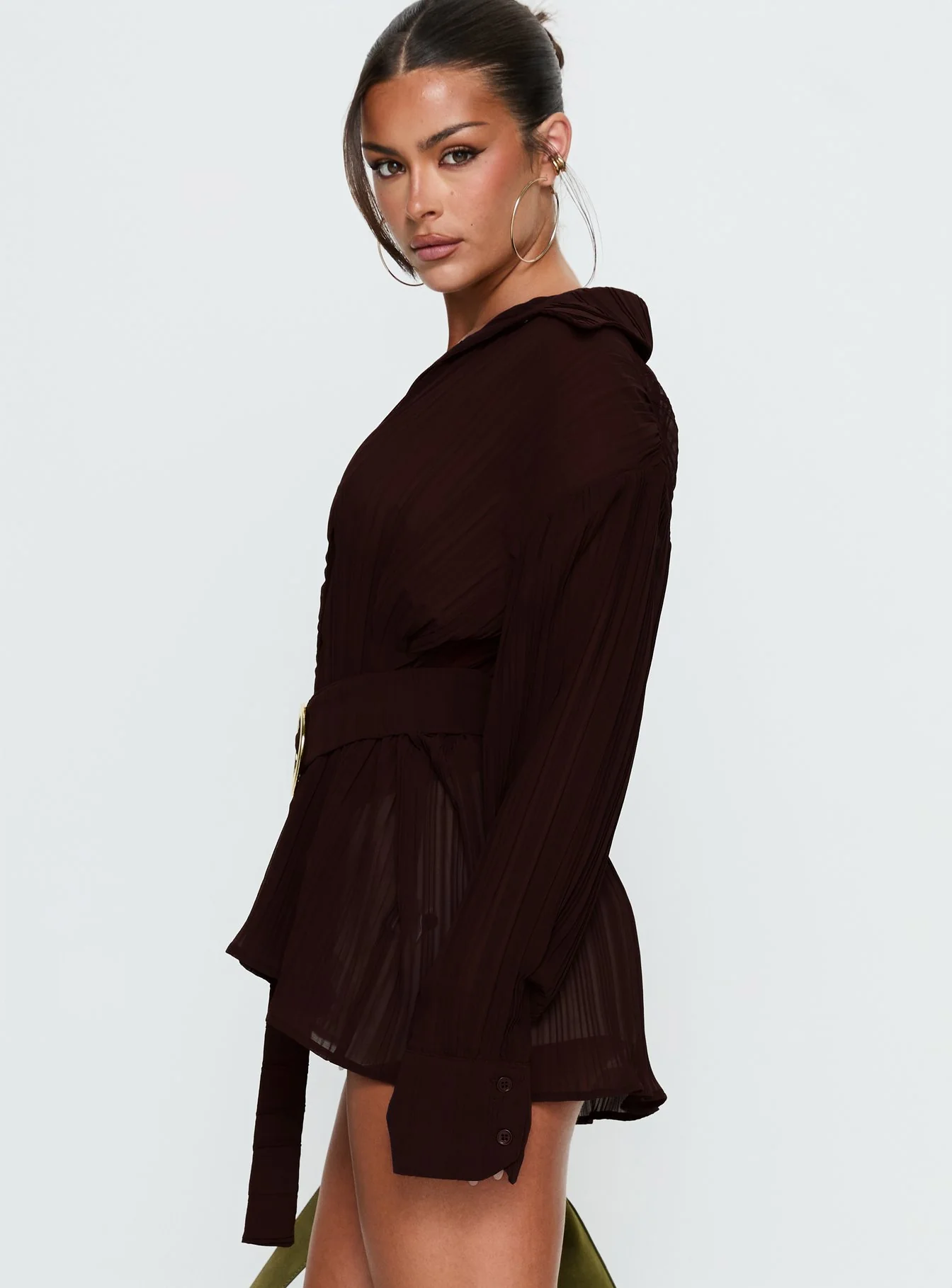 Rhiane Belted Long Sleeve Shirt Chocolate
