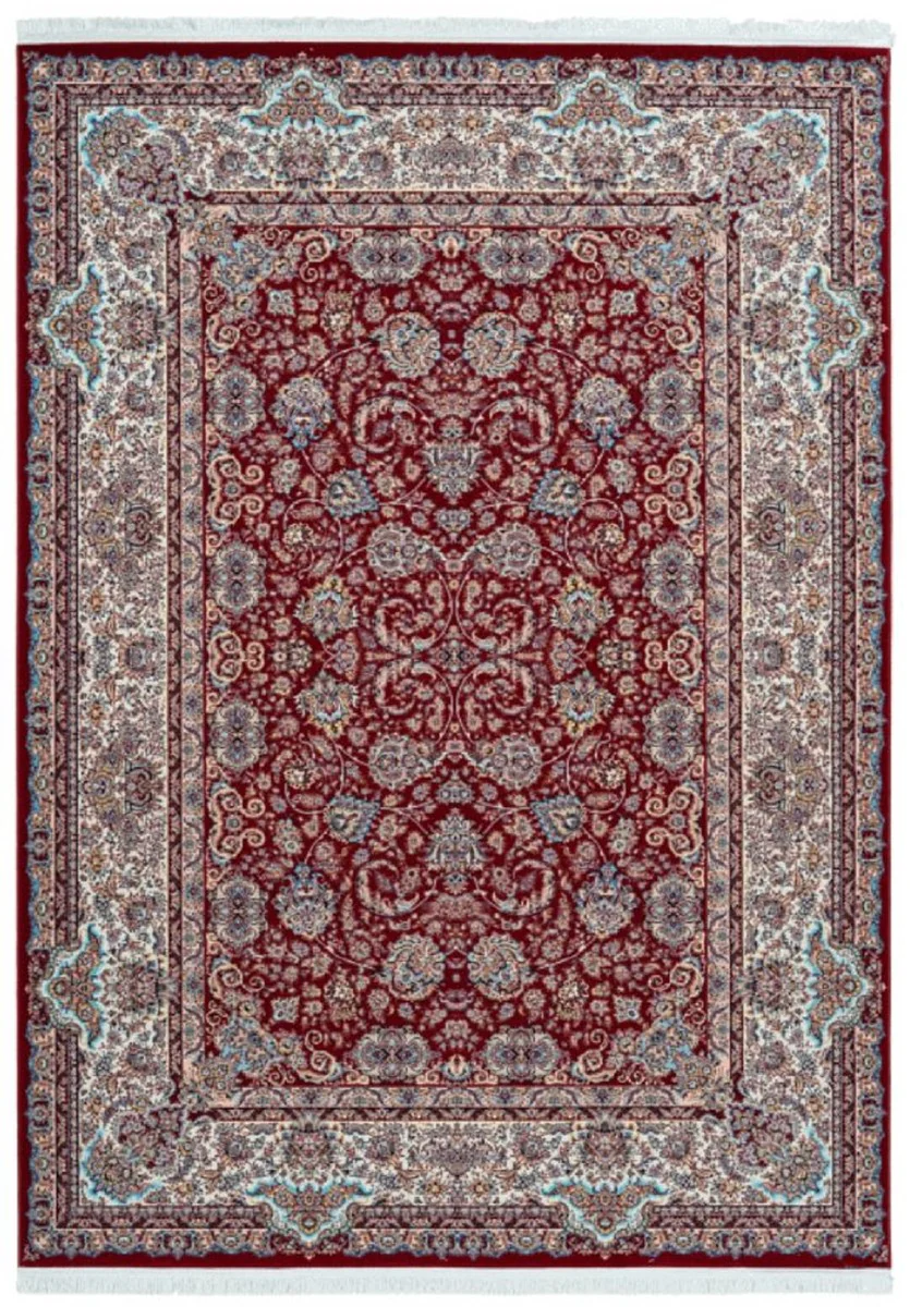 Luxury synthetic fiber rug with fringes red - various sizes - rectangular living room rug in oriental style