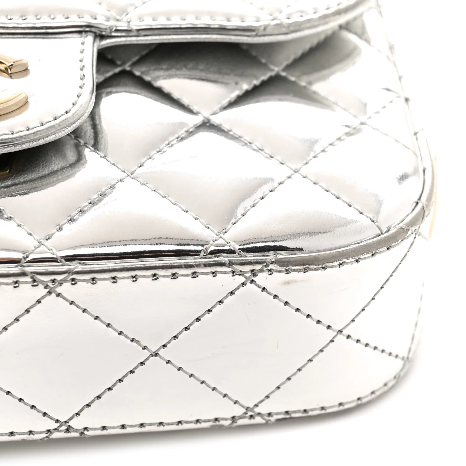Mirror Calfskin Metallic Calfskin Quilted Hollywood Boulevard Mini Flap With Star Coin Purse Silver - Top Club