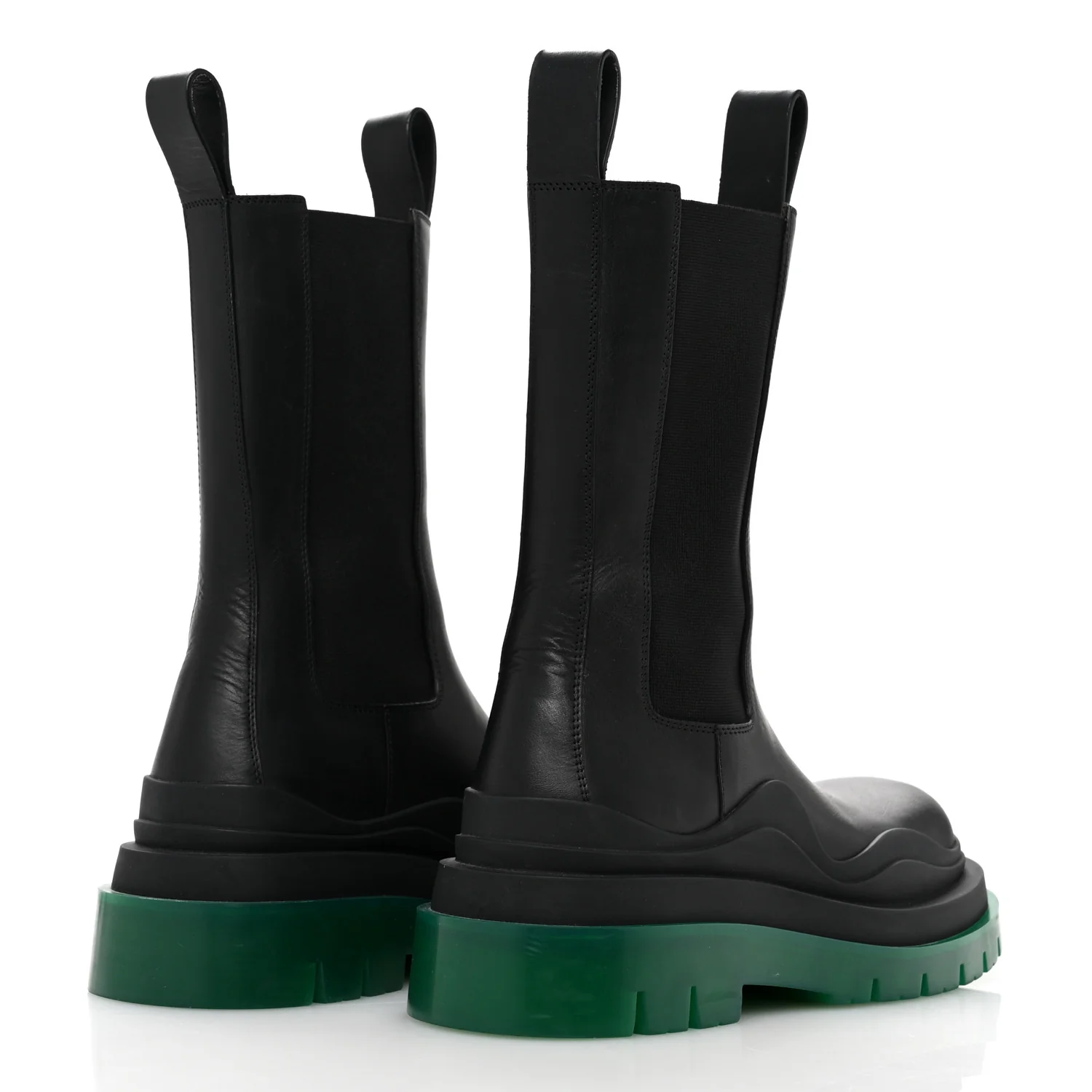 Calfskin The Tire Chelsea Boots 35 Black Green - Top Club