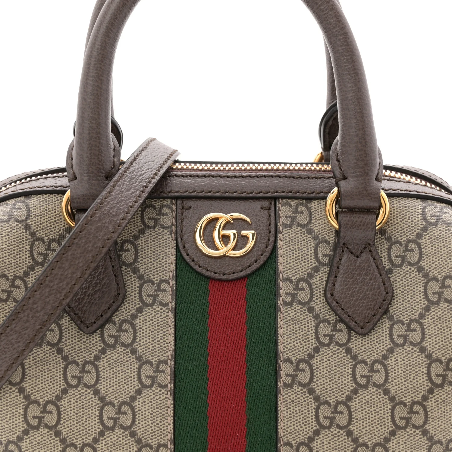 GG Supreme Monogram Textured Dollar Calfskin Web Mini Ophidia Top Handle Bag Beige Ebony New Acero - Top Club