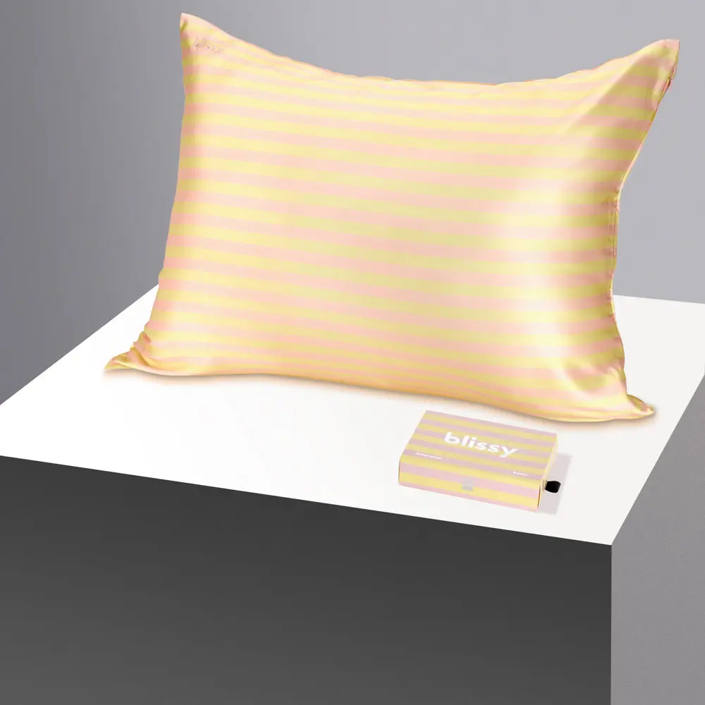 Blissy Striped Silk Pillowcase – 100% Mulberry Silk – Improves Hair, Skin & Sleep