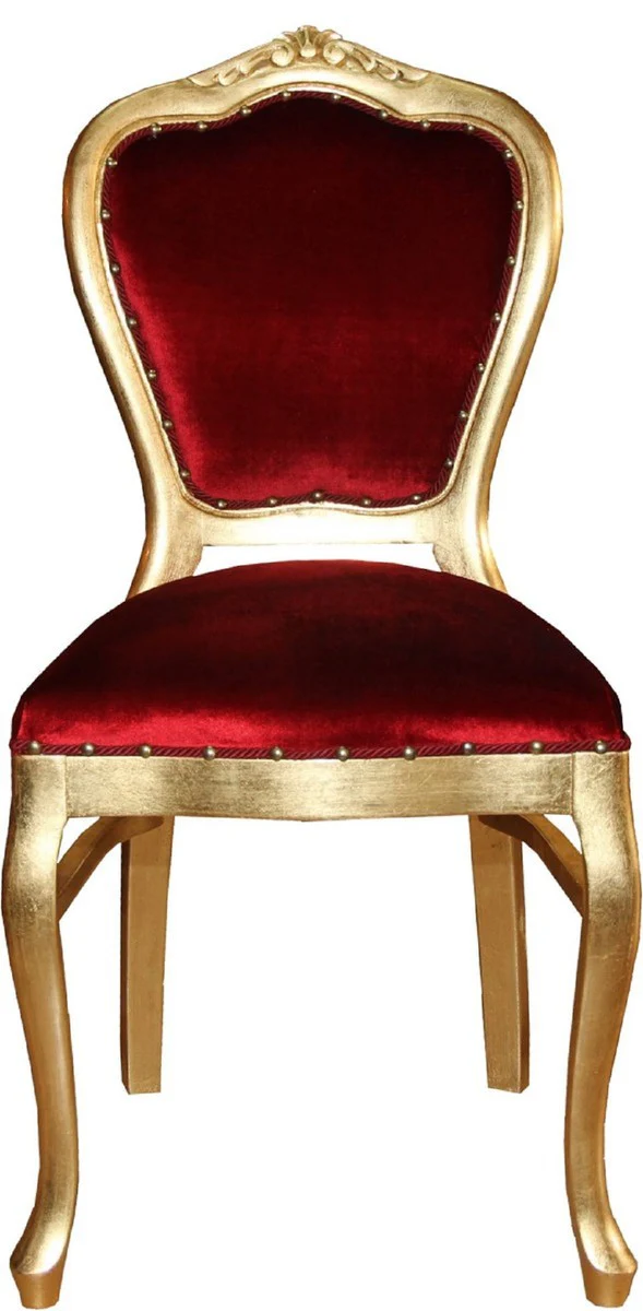 Luxury Baroque dining room set Bordeaux red / gold 45 x 46 x H. 99 cm - 4 handmade dining chairs - Baroque dining room furniture