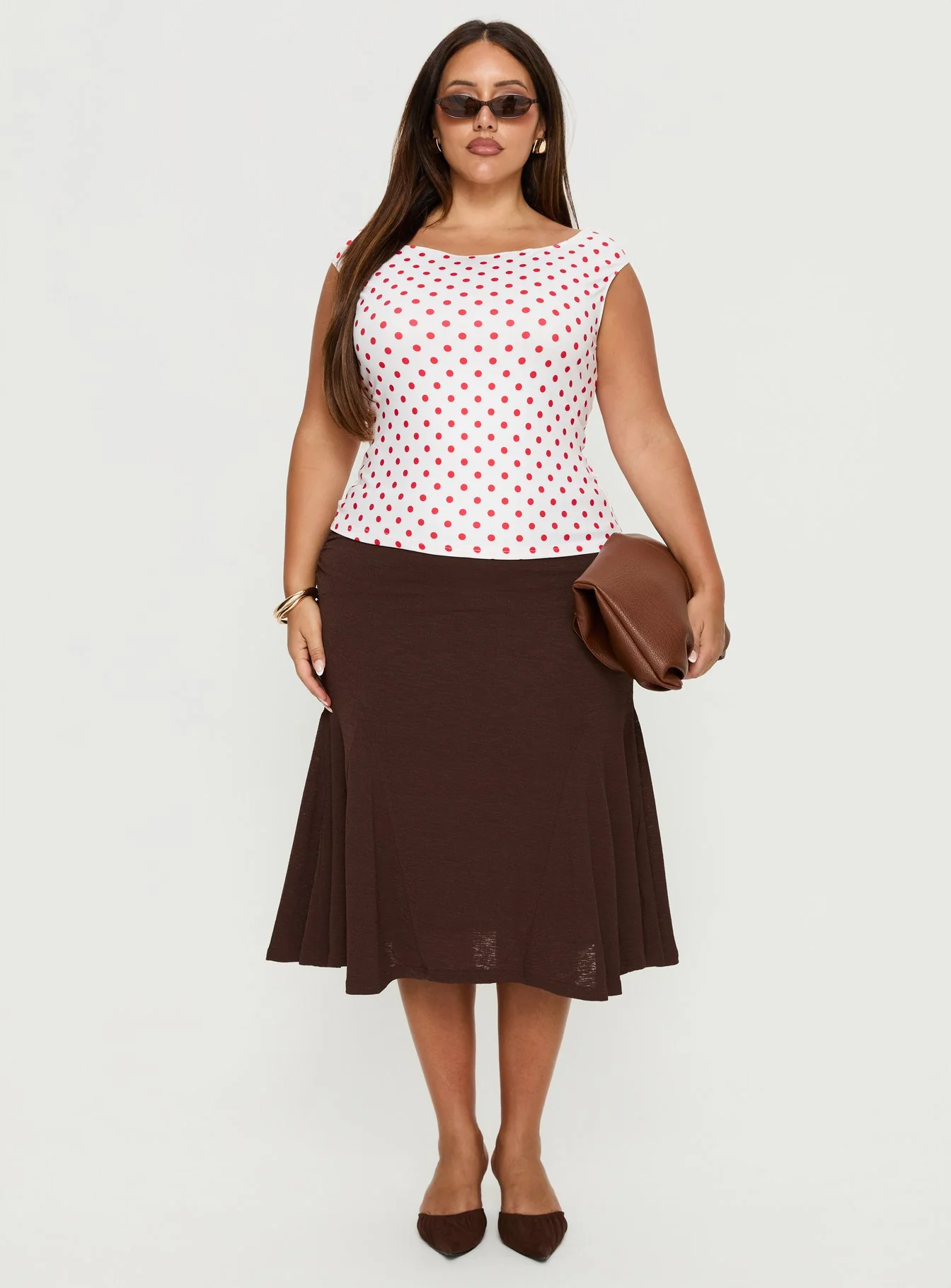 Lewish Low Rise Midi Skirt Chocolate Curve