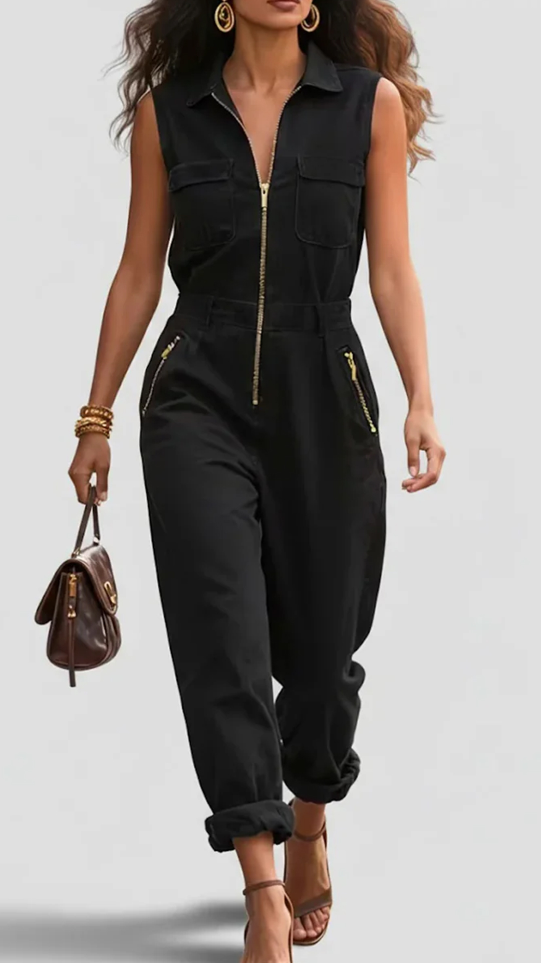 Fashionable And Casual Zippered Sleeveless Cotton Jumpsuit - Nordfashionstorm - Women's Clothing, Fashion for You - Nordfashionstorm.com
