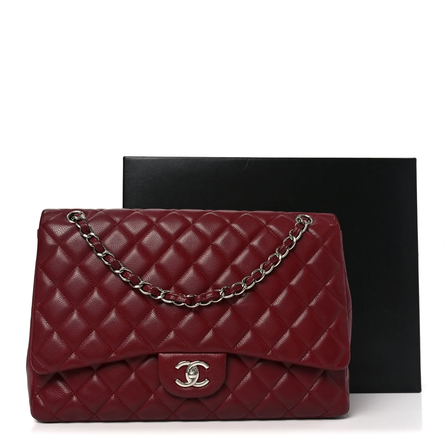 Caviar Quilted Maxi Single Flap Dark Red - Top Club