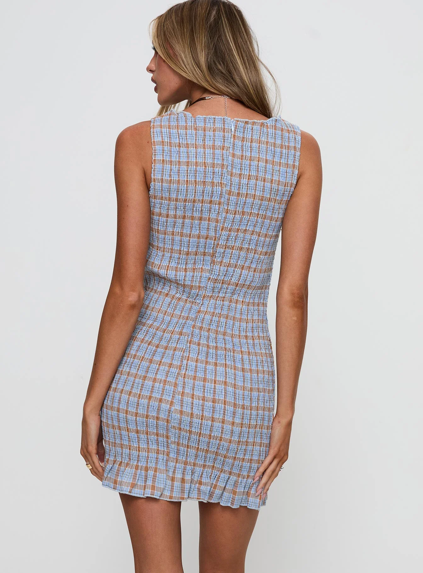 Cecilea Shirred Mini Dress Blue