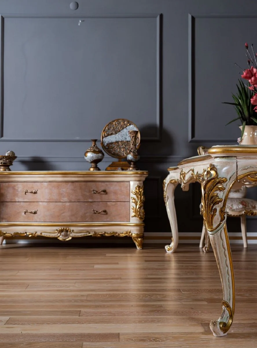 Luxury Baroque dining room set - 1 Baroque dining table & 8 Baroque dining room chairs with elegant pattern - Magnificent dining room furniture in Baroque style