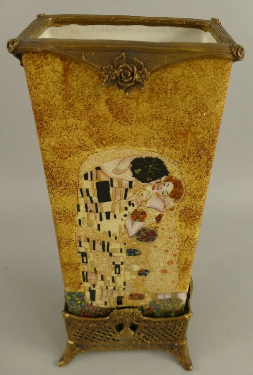 Art Nouveau decorative vase multicolored / brass 15 x 10 x H. 34 cm - Porcelain flower vase - Baroque & Art Nouveau decorative accessories