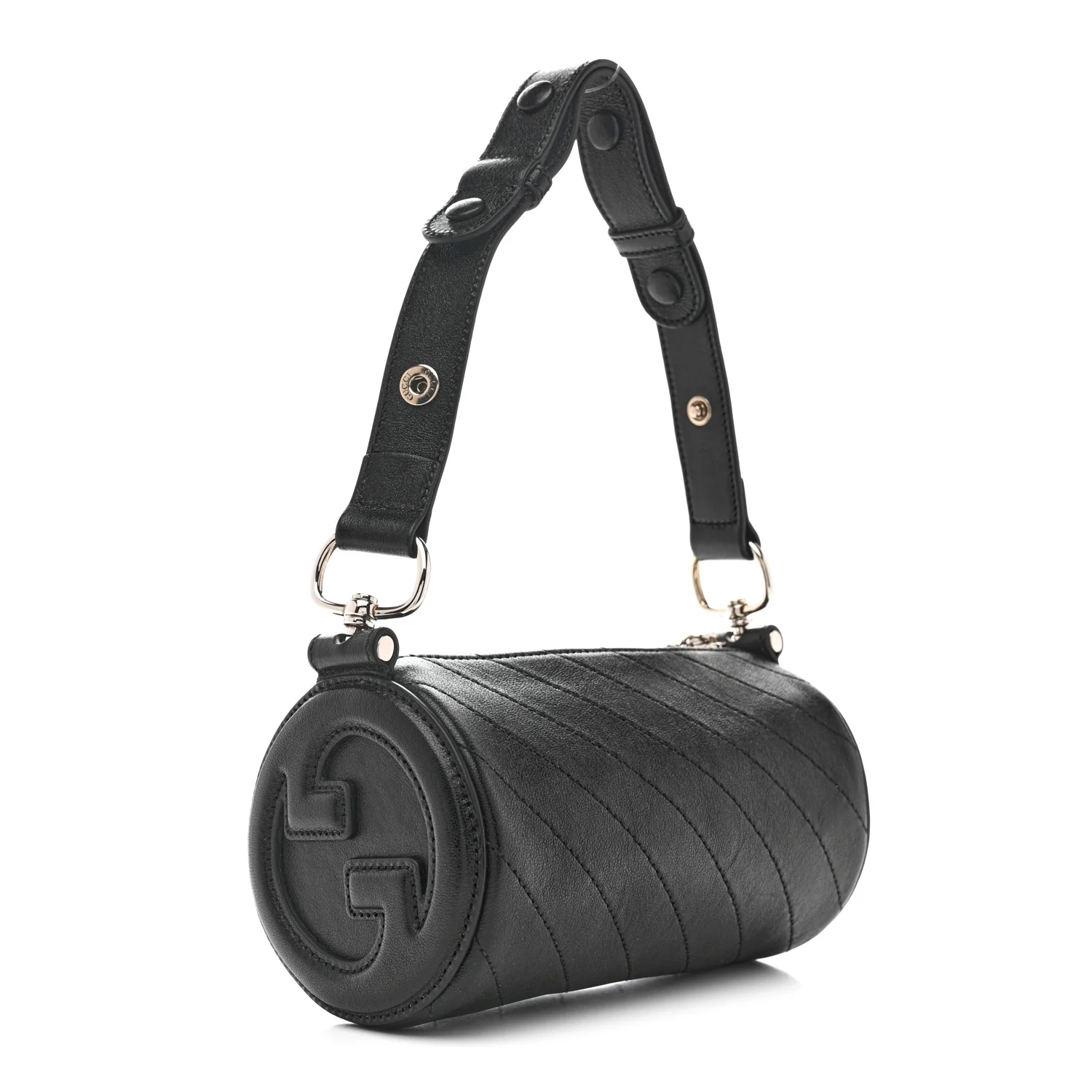 Sakai Be Green Calfskin Diagonal Stitched Mini Blondie Barrel Shoulder Bag Black - Top Club
