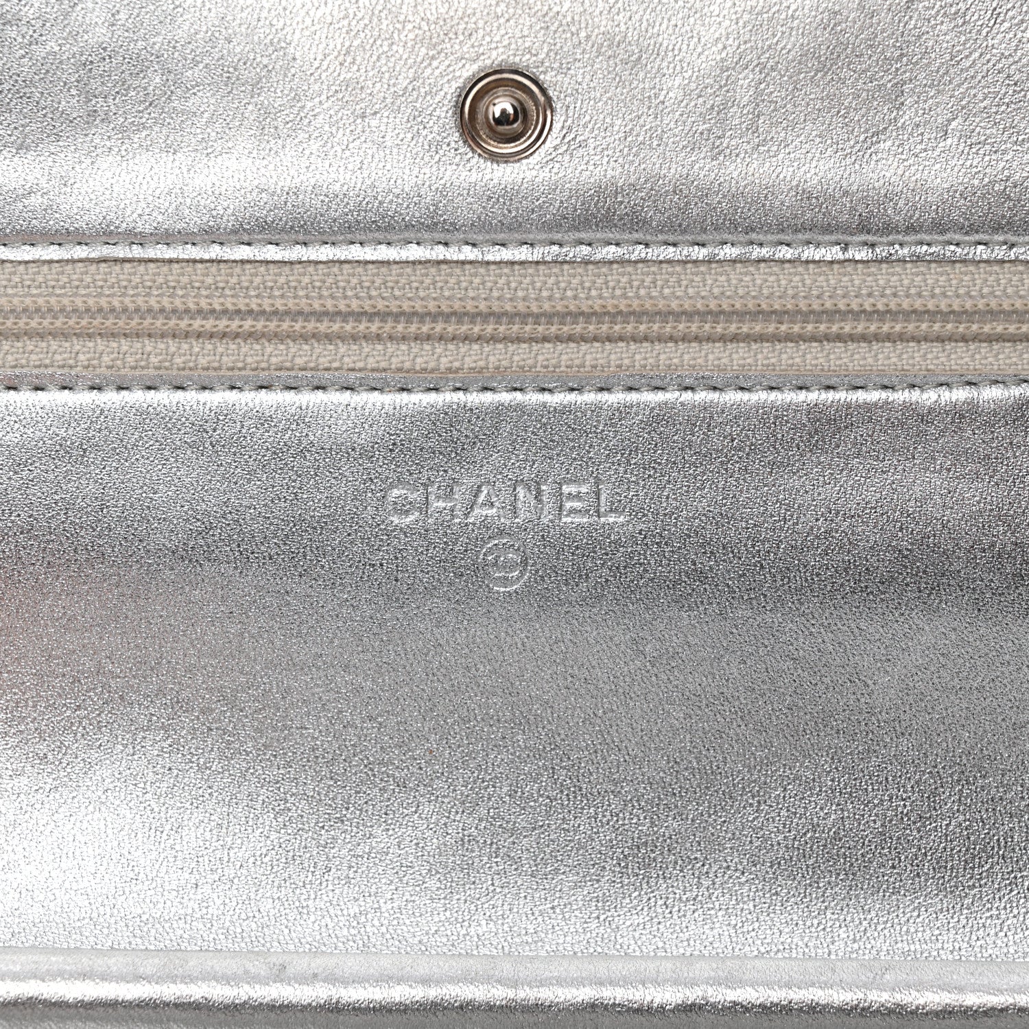 Metallic Lambskin Quilted Wallet On Chain WOC Silver - Top Club