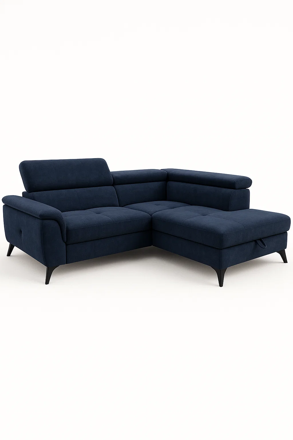 Sofá rinconero de 4 plazas con chaise longue y reposacabezas ajustables en tela
