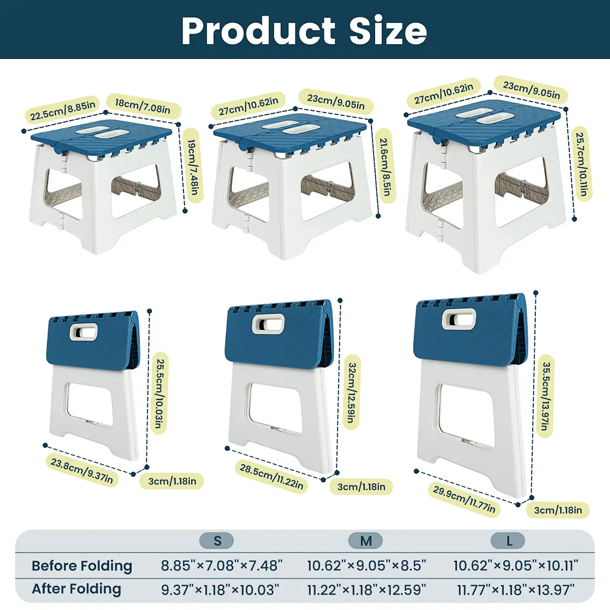 Space Saving Foldable Stool Non Slip Thick Plastic Foot Stool